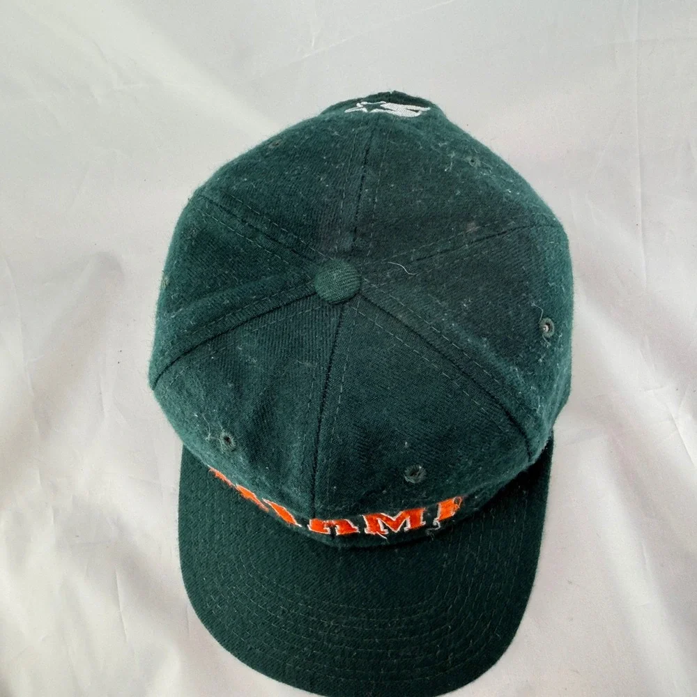 Vtg 90s StarterThe Natural Miami Hat Mens Snapback Green Wool Hurricanes NCAA